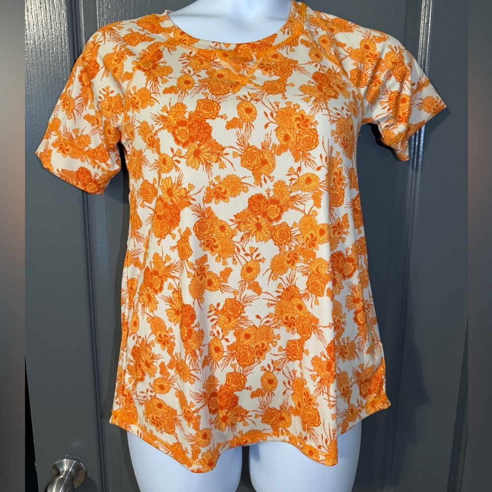 LuLaRoe Orange Floral Short Sleeve Top